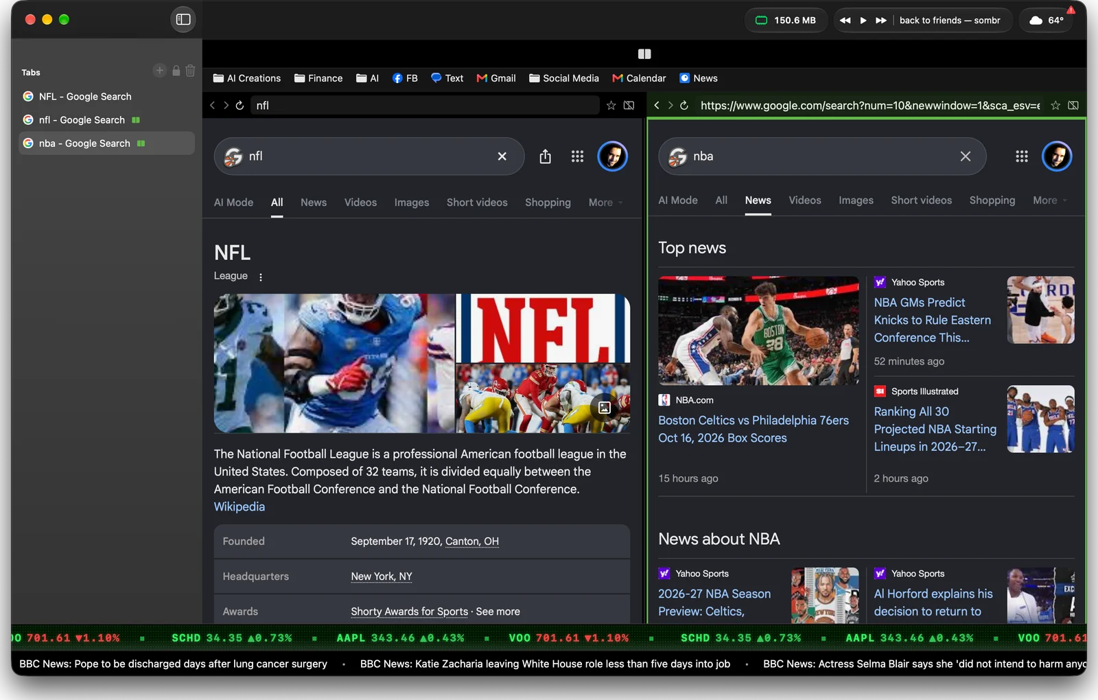 Cherone showing two Google searches side by side in Split View