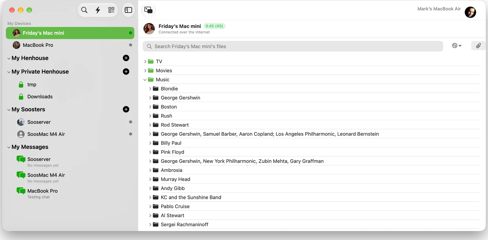 Sooster browsing a shared Music folder on one of your devices